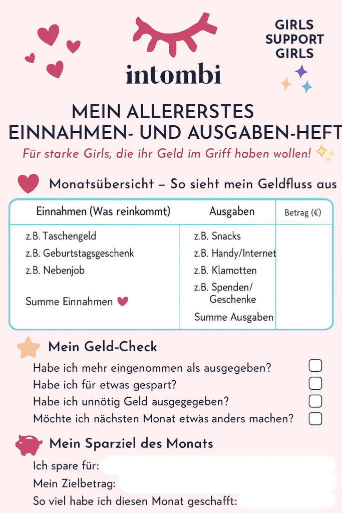 Eine Vorlage für ein Einnahmen und Ausgaben Heft als Monatsübersicht.